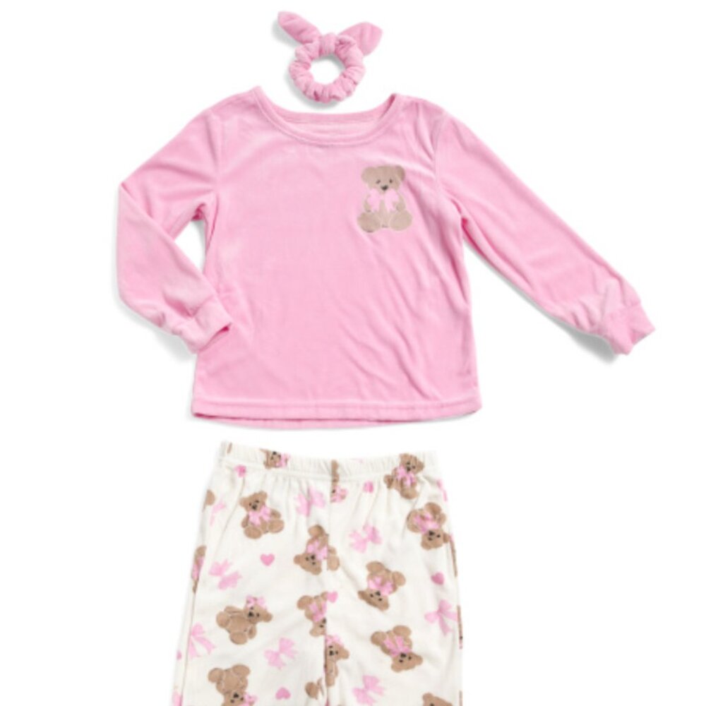 NWT RACHEL ZOE Little Girls 3pc Teddy Bear Pajama Top and Pants with Scrunchie